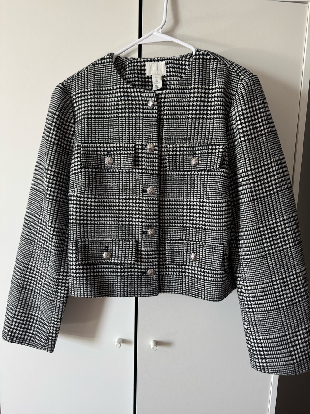 H&M black and white glen plaid cropped jacket (Size:M)